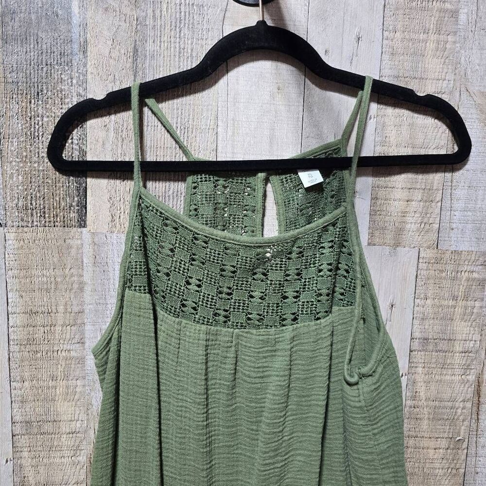 Old Navy Olive Green Gauzy Lace Jumpsuit Jumper XL Gorpcore Minimalist Comfy - Picture 2 of 6